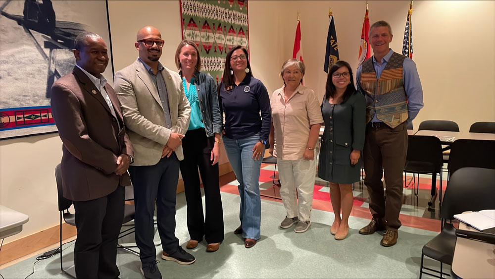 Pictured from left to right: USDA Senior Advisor for Rural Development Gbenga Ajilore, USDA Administrator for Rural Housing Service Joaquin Altoro, USDA Chief of Staff Katharine Ferguson, Equity Commission Member Toni Stanger-McLaughlin, USDA Administrator for Risk Management Marcia Bunger, USDA Chief Evaluation Officer Cecilia Hernandez, Equity Commission Member Nils Christoffersen