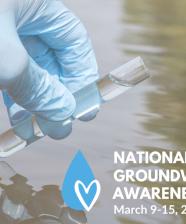 A person filling a vial with water with National Groundwater Awareness Week March 9-15, 2025 text overlay